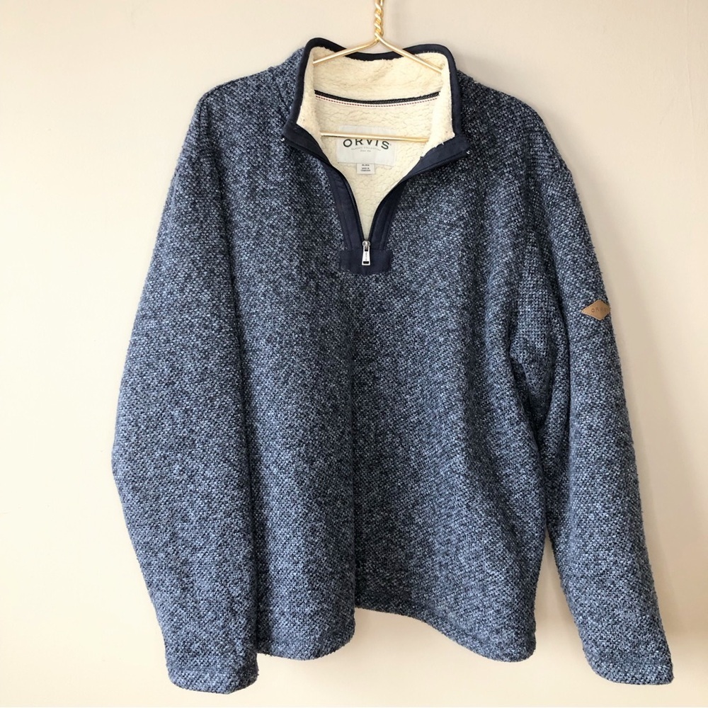 Men's Orvis Blue Pullover 1/4 Zipper Sherpa Lining XL